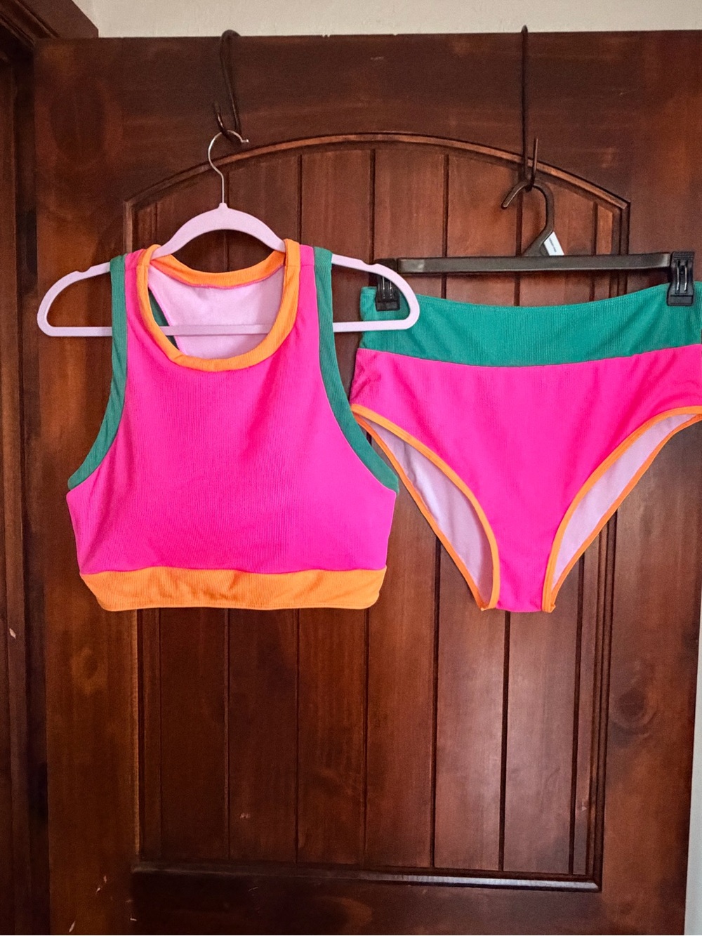 Jess Lea Neon Colorblock Two-Piece Swim Set - Hot Pink, Green & Orange